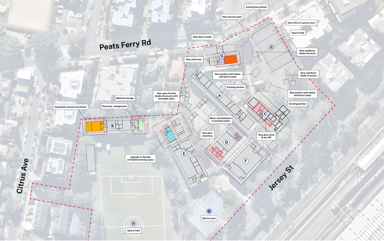 Satellite view of our school with a birds eye view of the proposed changes and upgrades to our school infrastructure.